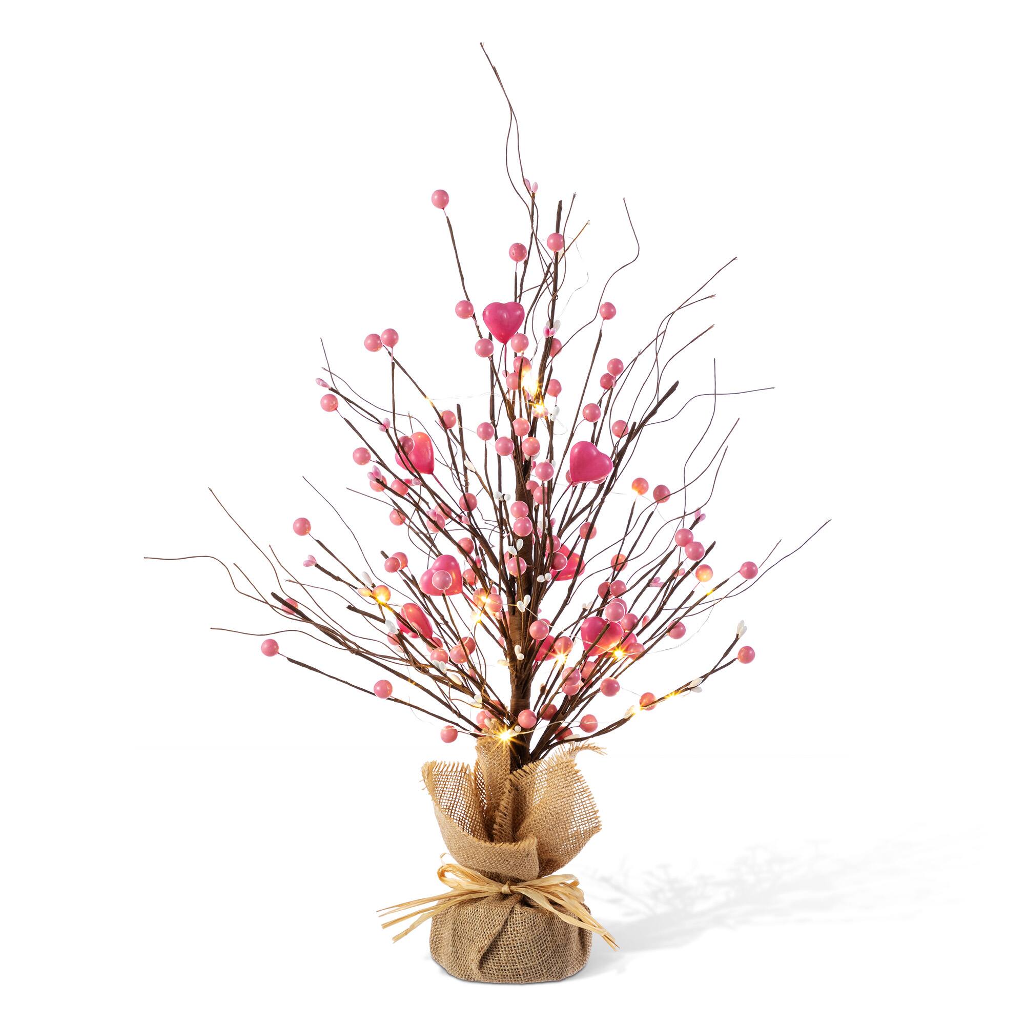Glitzhome® 20" Lighted Valentine's Pink Berry Heart Table Tree